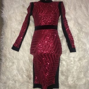 Red mesh/valor sequin dress